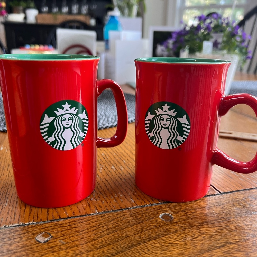 Starbucks Red Ceramic Mugs Holiday  - Pair